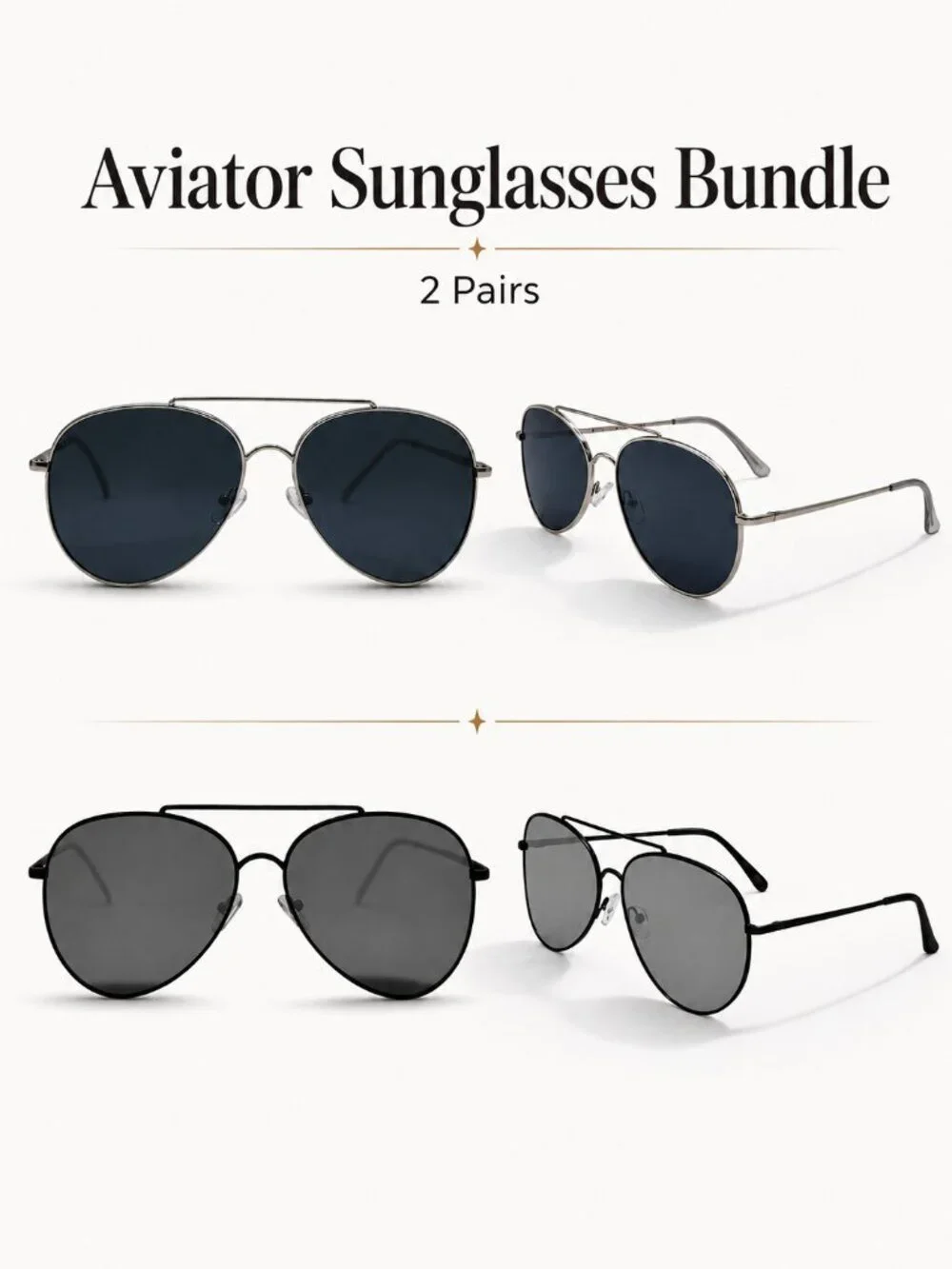 Men’s Aviator Sunglasses 2-Pack Bundle – Silver & Blue Lenses SUN157/159